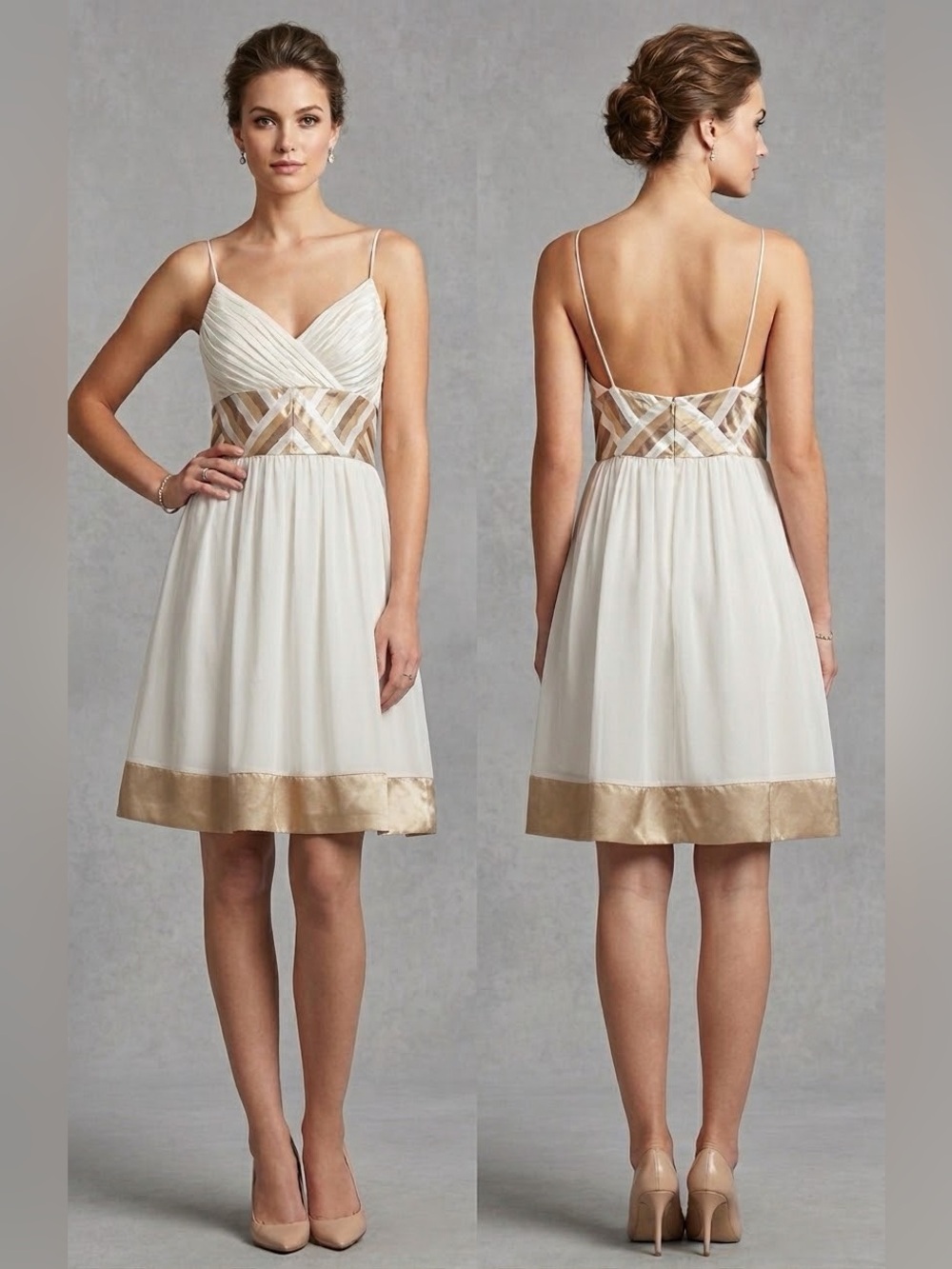 Eliza J Ivory Spaghetti-Strap Dress with Gold Accents